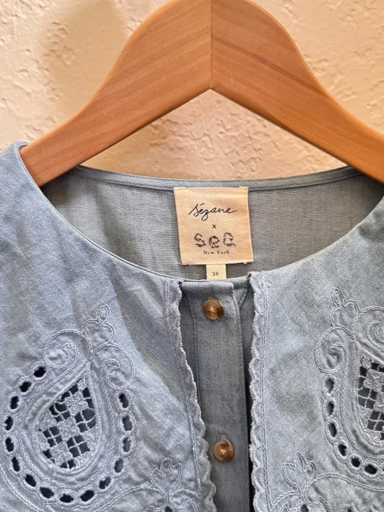 Sezane & SEA New York Flavie Chambray Shirt Rare - Picture 6 of 10